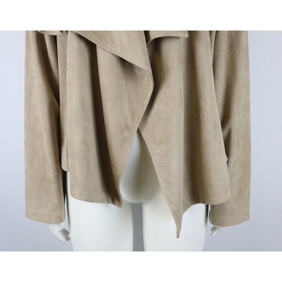 WOMEN'S BEIGE FAUX SUEDE OPEN FRONT JACKET - CHRISTOPHER & BANKS - SIZE L - Picture 4 of 12